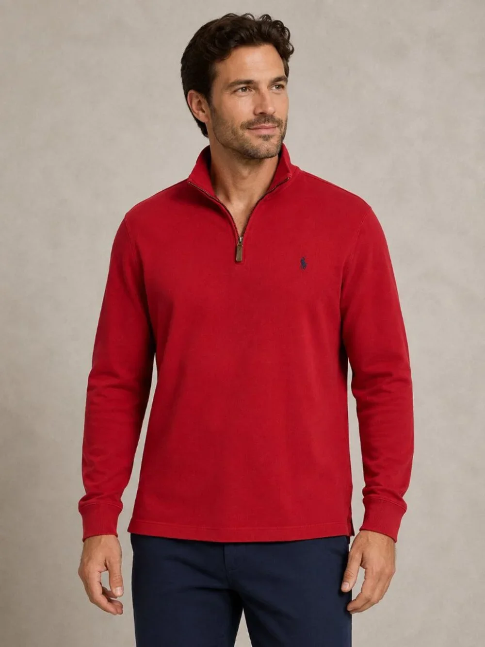 Polo Ralph Lauren Estate Rib Quarter Zip Pullover Men’s L Red Cotton